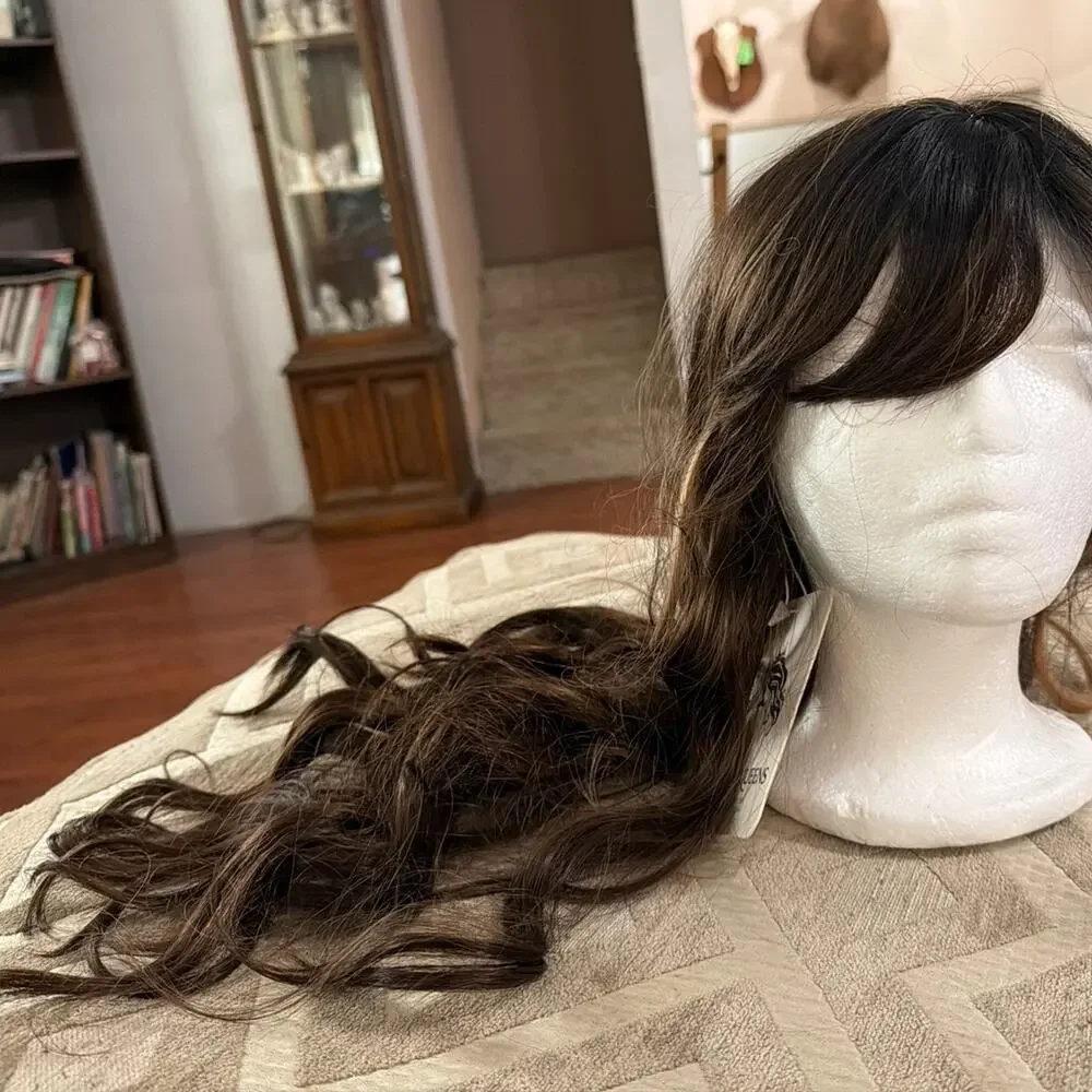 Synthetic long Highlighted Wig with Bangs with beautiful face framing